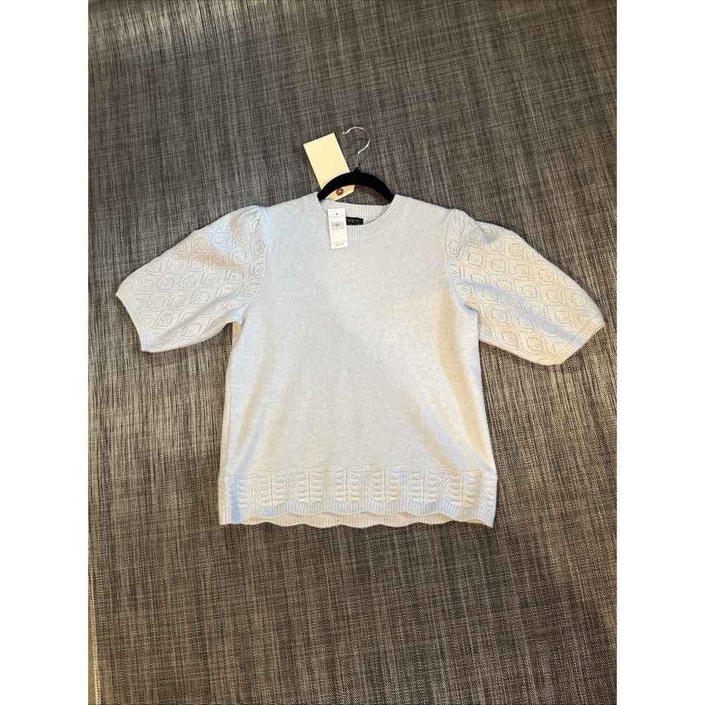 Ann Taylor Factory Women's Puff Short Sleeve Sweater Light Powder Blue Size SMAL